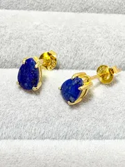 アフガニスタン産ラピスラズリ ペアシェイプピアス（Silver925・K18GP仕上げ）