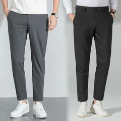 M-4XL スラックス メンズ パンツ 冷感 夏用 九分丈 テーパードパンツ ゴルフパンツ 洗える 吸水速乾 ストレッチ ボトムス パンツ ストレー