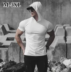 フード付き 半袖Tシャツ メンズ スポーツ トレーニングウェア フィットネス 筋トレ ランニングウェア スウェット パーカー カットソー コッ