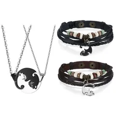 【数量限定】普段使い ファション カジュアル カップル カップル アクセサリー 4点セット 誕生日 ブレスレット 記念日 ペア バレンタインデー ペンダントトップ クリスマス 猫 彼氏彼女 ペアネックレス プレゼント [Aroncent]