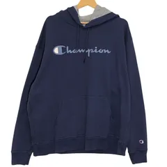 Champion/チャンピオン パーカー フーディー プルオーバー 長袖 フロントプリント 袖刺繍 オーバーサイズ ビックシルエット HONDURAS製 メンズ XL ネイビー