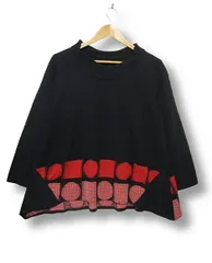 ☆【1点限り】【極美品】【1度のみ着用】【日本製】慈雨 ジウ JIU センソユニコ 長袖ニットセーター Aライン ハイネック 和柄 ドット 黒赤 Lサイズ40 秋冬春用■管理番号L29534AWS26-251122-50-3（510）