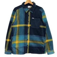 Columbia/コロンビア フリースシャツジャケット スナップボタン チェック柄 ライトアウター ジャケット 長袖 シャツ BANGLADESH製 メンズ M ブルー/イエロー/その他