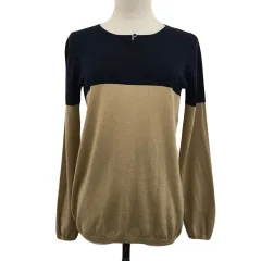 ニューヨーカー NEWYORKER セーター ニット プルオーバー ラウンドネック バイカラー 無地 長袖 L 紺 ベージュ ネイビー