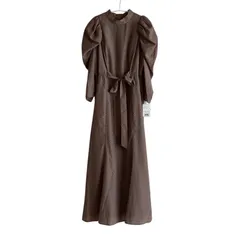 Z1594【新品タグ付】STRAWBERRY-FIELDS ストロベリーフィールズ ロングワンピース 幾何学柄パフスリーブ レディース 2サイズ