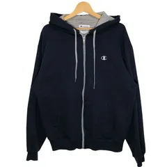 Champion チャンピオン フルジップ パーカー フーディー プルオーバー 長袖 ワンポイント刺繡 オーバーサイズ ビッグシルエット HONDURAS製 Lサイズ ネイビー