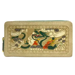 文庫屋大関 ブンコヤオオゼキ ぐるっとファスナーの長財布 長財布 財布 ラウンドファスナー 龍神 グリーン ベージュ 正規品 上品 高級感 伝統技法 こだわり