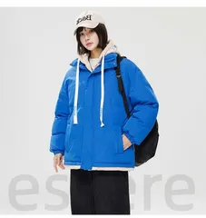 ダウンジャケット メンズ レイヤード風 ボアジャケット 無地 厚手 暖かい 大きいサイズ 韓国ファッション ティーンズ ゆったり ブルー