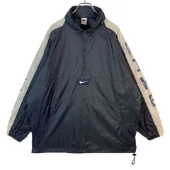 メキシコ製90s00sナイキNikeハーフジップナイロンジャケットナイロンプルオーバーウィンドブレーカー袖プリントスウッシュロゴワッペン黒ブラック白ホワイト青ブルーゆるダボオーバーサイズルーズシルエットアメカジストリートvintageヴィンテージ50925
