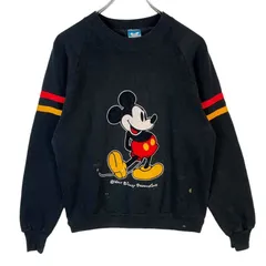 80sUSA製ディズニーDisneyキャラクタースウェットラグラントレーナーキャラ物Mickey Mouseミッキーマウス刺繍フロッキープリント袖ライン黒ブラック赤レッド白ホワイトオレンジアメカジストリートレトロvintageヴィンテージ50925