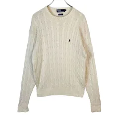 90s00sポロバイラルフローレンPolobyRalphLaurenコットンニットケーブルニットセーターロゴ刺繍ワンポイント白オフホワイトy2kレトログランパコアグランマコアアメトラvintageヴィンテージ50925