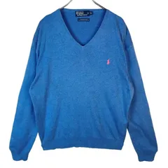 ポロバイラルフローレンPolobyRalphLaurenピマコットンニットVネックセーターPIMA COTTONポニーロゴ刺繍ワンポイント青ブルーピンクy2kレトログランパコアアメトラvintageヴィンテージ50925