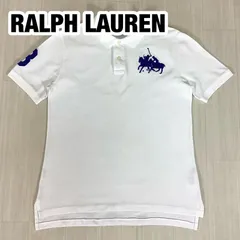 POLO BY RALPH LAUREN ポロバイラルフローレン 半袖ポロシャツ L(14-16)  ボーイズサイズ ホワイト 白 ビッグポニー 袖ゼッケン 鹿の子 着丈68cm 肩幅42.5cm 身幅(脇下)48cm 袖丈23cm【古着】