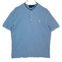 ポロラルフローレンPolo Ralph Laurenヘンリーネック半袖TシャツFEATHERWEIGHT MESH鹿の子ポニーロゴ刺繍ワンポイント水色ライトブルー黄色イエローy2kレトロアメカジグランパコアvintageヴィンテージ50920