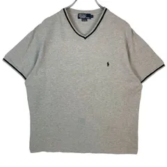 90s00sポロバイラルフローレンPolobyRalphLauren鹿の子素材Vネック半袖TシャツリンガーTシャツトリムTポニーロゴ刺繍ワンポイント杢グレー灰色ブラック黒シンプルy2kレトログランパコアvintageヴィンテージ50924