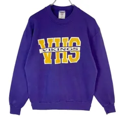 90sUSA製ジャージーズJerzeesカレッジスウェットトレーナーVHS VIKINGSバイキングススポーツチームロゴ紫パープル黄色イエロー白ホワイトロゴドンアメカジストリートvintageヴィンテージ50924