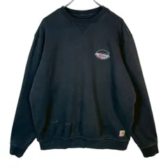 メキシコ製CarharttカーハートK124 スウェットトレーナーVガゼット企業ロゴ刺繍ワンポイントKlammワークウェア黒ブラックゆるダボオーバサイズルーズシルエット西海岸originalfitオリジナルフィットvintageヴィンテージ50924