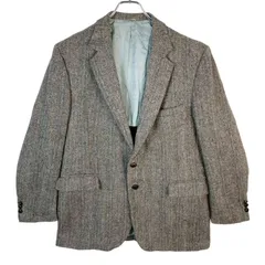 80s90sUSA製Harris Tweedハリスツイードジャケットウールテーラードジャケットくるみボタン灰色グレーy2kレトログランパコアグランマコアアメトラvintageヴィンテージ50917