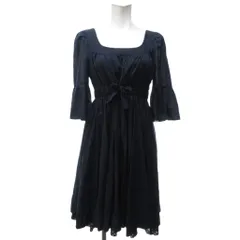 バーバリーブルーレーベル BURBERRY BLUE LABEL ワンピース フリル袖 ひざ丈 ウエストリボン 紺 ネイビー 38 約M IBO79