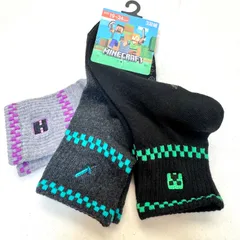 【マイクラ　靴下　キッズ　3足組】　マインクラフト　19〜24㎝　男の子　大人気　ゲーム　MINECRAFT　シンプル　ショートソックス 　新品　エンダーマン　ダイヤ剣　クリーパー