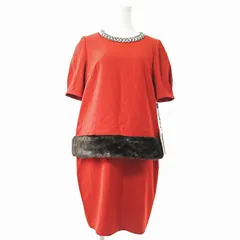 グレースクラス GRACE Class タグ付 ファー付き レイヤード ワンピース 半袖 膝丈 ビジュー 38 赤 2543 5002-0 0715 IBO73