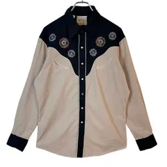 ROCKING RANCHWEAR by KENNINGTONウエスタンシャツ長袖デザインシャツ刺繍パイピングヨーク白ホワイト茶色ブラウンスナップボタンy2kレトログランパコアカントリーカウボーイコアカウガールコアvintageヴィンテージ51006