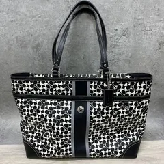 中古★ COACH コーチ シグネチャー柄 トートバッグ PVC ブラック×ホワイト 【726c5079】