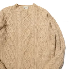 90's 00's Jクルー ケーブル編み ウール ハンドニット セーター (L) 薄茶系 無地 クルーネック リブ無し 手編み 旧タグ オールド J.CREW アメリカ古着 USED ビンテージ ヴィンテージ