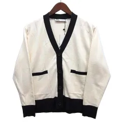 未使用品 ザラ ZARA 配色 ニット Vネック カーディガン 長袖 アイボリー ブラック S 3519/020/066