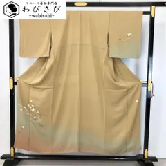 付下げ 作家物 雪芝に絞り柄花模様 藁色 縮緬 金彩 K-4572