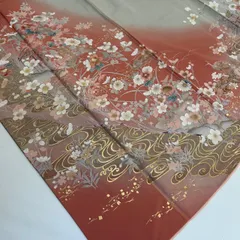 付下げ 金彩友禅 美しい草花に流水 紋なし 正絹 MK-1498