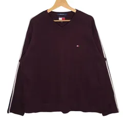 90’s vintage 90年代 ヴィンテージ TOMMY HILFIGER トミーヒルフィガー フラッグタグ Vネック ニット セーター 長袖 ワンポイント刺繡 INDIA製 XLサイズ ワインレッド