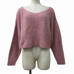 スナイデル SNIDEL セーター ニット プルオーバー Vネック ナイロン アンゴラ混 リブ クロップド 長袖 F ピンク