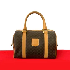 極 美品 CELINE セリーヌ ヴィンテージ マカダム ブラゾン 柄 トリオンフ ロゴ レザー 本革 ハンドバッグ ボストンバッグ ブラウン 19429