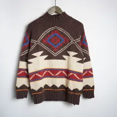 90S LAUREN RALPH LAUREN ローレン ラルフローレン HAND KNIT ハンド ニット モック ネック セーター ビンテージ 茶系 サイズ P/P 1116P★4