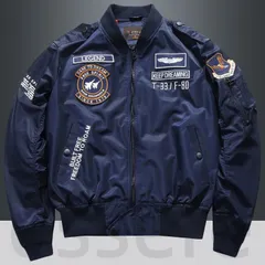 フライトジャケット メンズ 刺繍入り ボンバージャケット レトロ 大きいサイズ 厚手 暖かい ワークアウター 春 秋 ネイビー