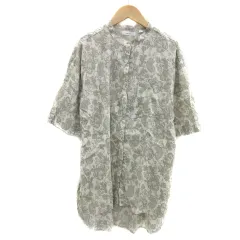 ニコアンド Niko and.. シャツ ブラウス 七分袖 ロング丈 バンドカラー 総柄 オーバーサイズ 3 アイボリー カーキ /YS2