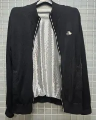 ブラック＆ホワイト メンズ ゴルフウェア 防風 ニット ジップアップ