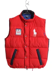 【お得なクーポン配布中!】 ビッグポニー ポロ ラルフローレン ダウン ベスト メンズ L / 古着 2010 オリンピック アメリカ代表 USA代表 五輪 限定 ナイロン 重ね着 赤
