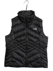 【お得なクーポン配布中!】 US企画 ノースフェイス ナイロン ダウン ベスト レディース L / 古着 アウトドア フルジップ キルティング 550フィル ハイネック 重ね着 黒