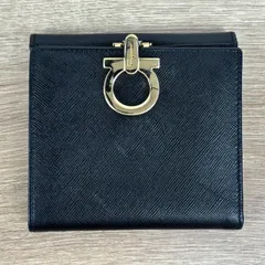 Salvatore Ferragamo サルヴァトーレフェラガモ ガンチーニ 二つ折り財布 折り財布 ブラック 黒 ゴールド金具 メンズ レディース ユニセックス コンパクト ブランド財布