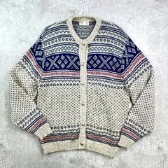 80年代 USA製 L.L.Bean エルエルビーン ノルディック柄 バーズアイ ウールニットカーディガン メンズXL相当 レディース2XL相当 