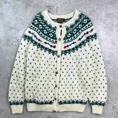 80年代 Eddie Bauer エディーバウアー ノルディック柄 バーズアイ ウールニットカーディガン メンズL相当 レディースXL相当 