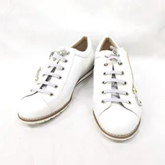 極美品！ 銀座かねまつ スニーカー 24.5cm ホワイト レザー アクアベル 晴雨兼用 定価:30,800円