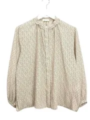 ボールジー BALLSEY トゥモローランド モノグラムプリント フリルネックブラウス 36 ライトベージュ系 トップス シャツ 長袖