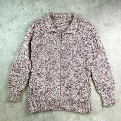 80年代 ハンドニット カウチン 襟付き フルジップ ローゲージ ウールニットカーディガン メンズM相当 レディースL相当 