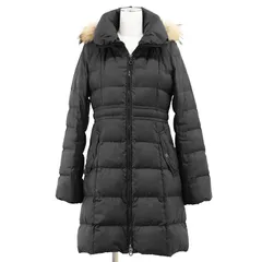 【SALE】BLUE LABEL CRESTBRIDGE ブルー・レーベル・クレストブリッジ ダウンジャケット ラクーンファー ロゴ チェックライニング コート ポリエスエル100% レディース サイズ 38 ブラック 黒 ベトナム製