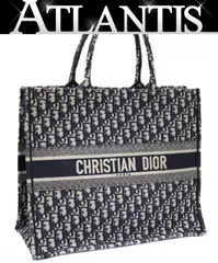クリスチャン ディオール Christian Dior ブックトート ラージ オブリーク ジャガード ネイビー 【72577】