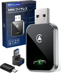 MINI CarPlay＆AndroidAuto 無線化接続 純正有線CarPlay/Android Auto搭載車適合 ナビ・音声コントロール・音楽・ハンズフリー通話に対応 自動接続 USB-A&L型USB-B変換アダプター付き 技適認証取得済み(ブラック)