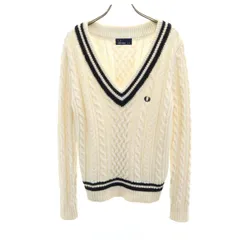 FRED PERRY フレッドペリー 長袖 Vネック セーター 10 アイボリー ケーブルニット レディース 古着